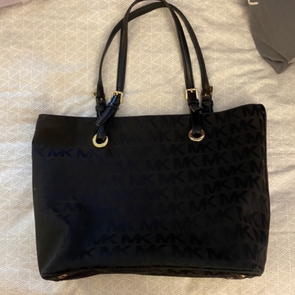MK Classic Black Tote Purse with Gold Detail